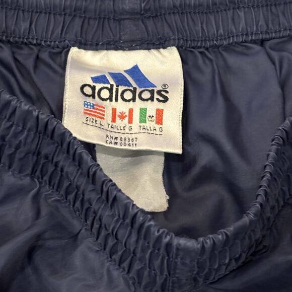Vintage Adidas Track Pants Large Navy Blue Unlined White Stripes Ankle Zippers - Picture 3 of 9